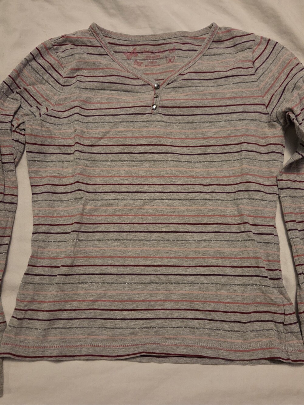Faded Glory Girls Longsleeve Shirt Gray Multicolor Stripes Size L 10/12